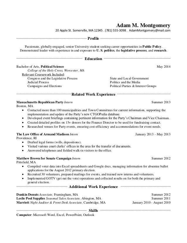 sample college internship resumes