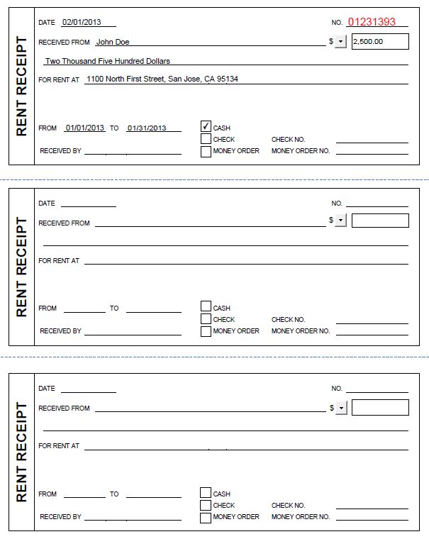 apartment rental receipt