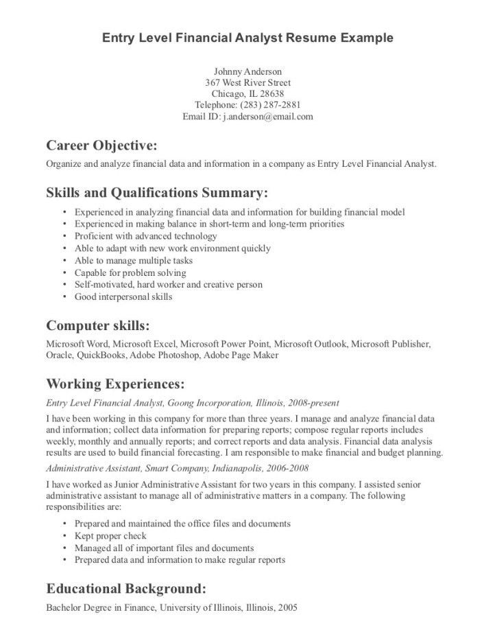 career objective financial analyst