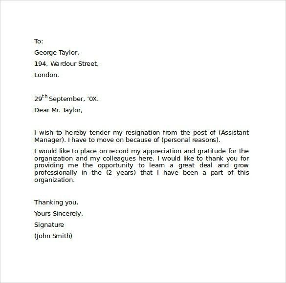 format of resign letter