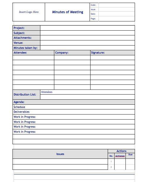 sample minutes of meeting template