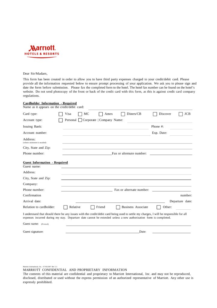 free credit card authorization form