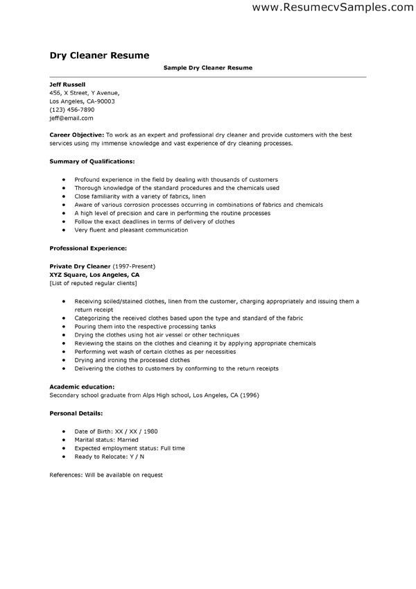 cleaner resume sample
