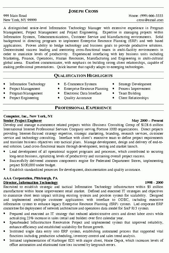 project management resume example