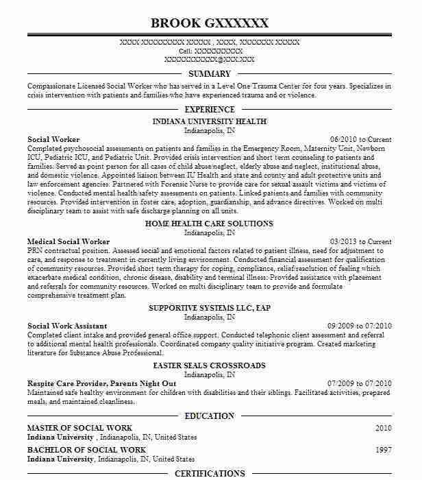 example of social work resumes