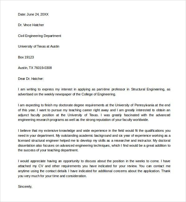sample cover letter for faculty position
