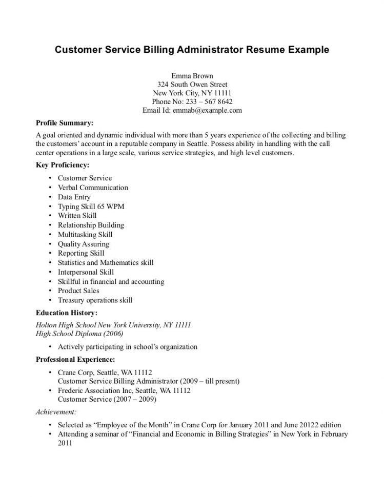 customer service billing administrator resume