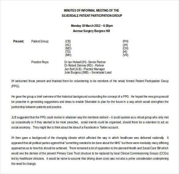 meeting minutes examples word