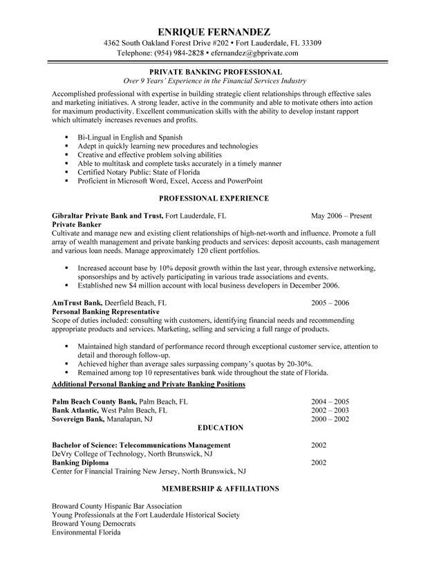 resume samples for bank teller