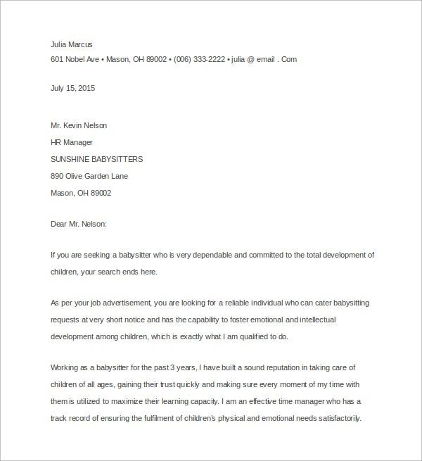 cover letter for nanny