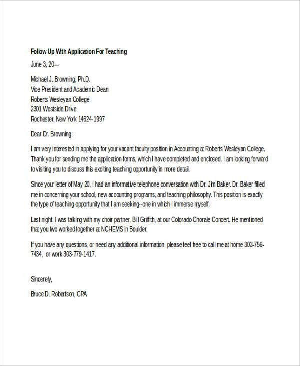 cover letter follow up