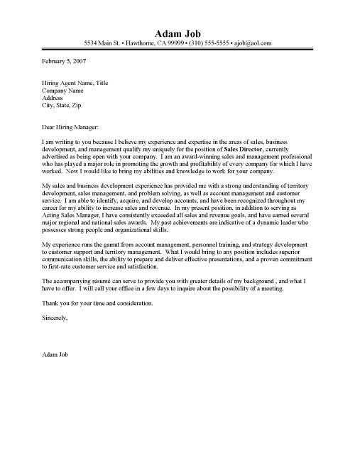 cover letter for sales manager position