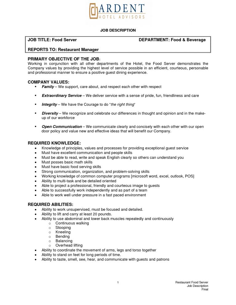 food server resume examples