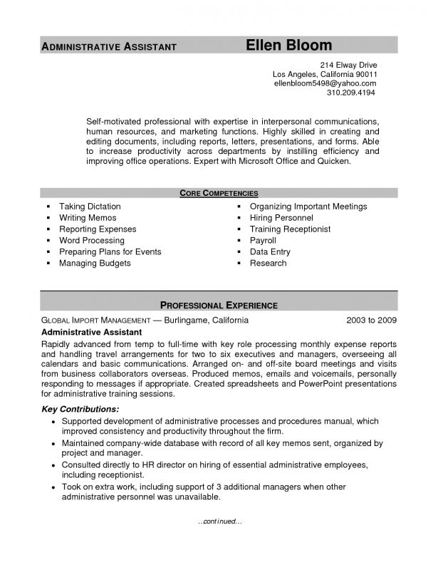sample resume receptionist