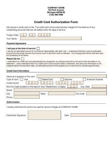 credit card authorization form template word