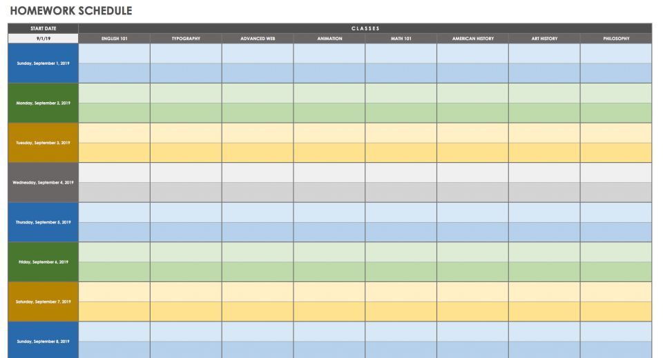 5 day schedule template