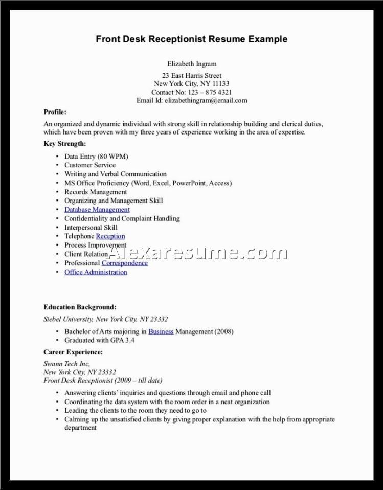 example receptionist resume