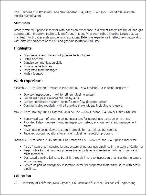 quality inspector resume