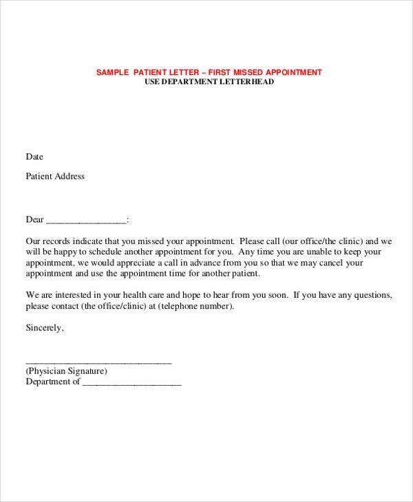 patient appointment reminder letter