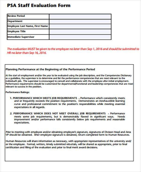 free employee evaluation form templates
