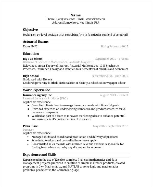 actuarial analyst resume