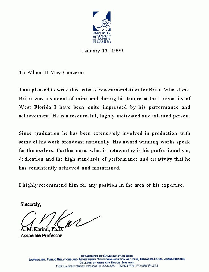 template letter of recommendation