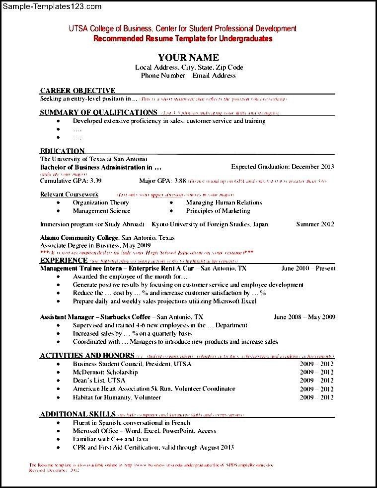 utsa resume template