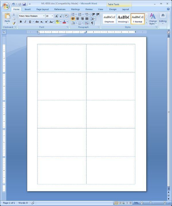 punch card template microsoft word
