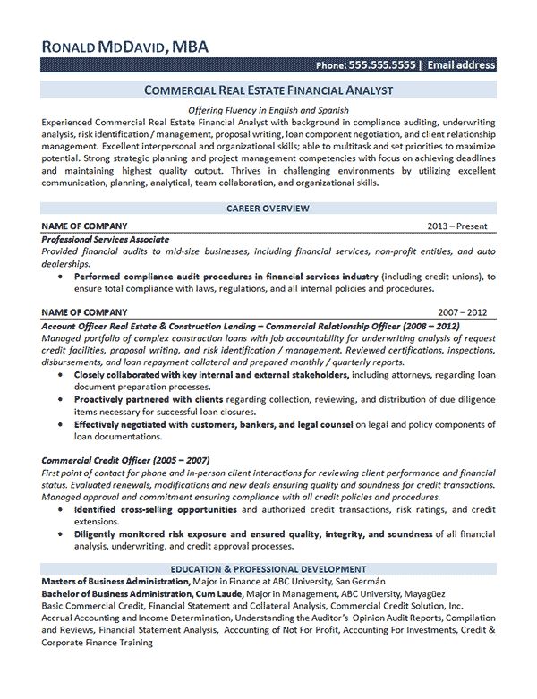 commercial credit analyst resumes
