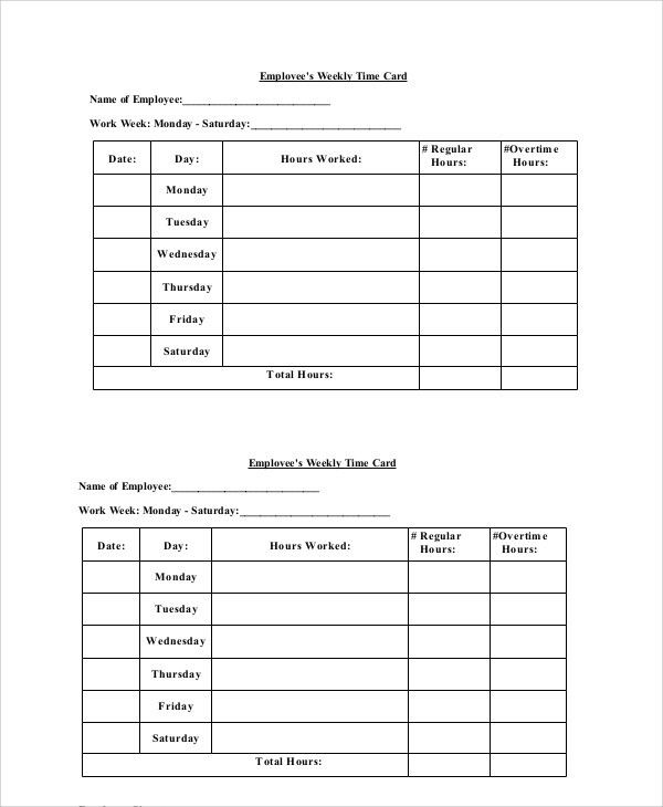 time card samples