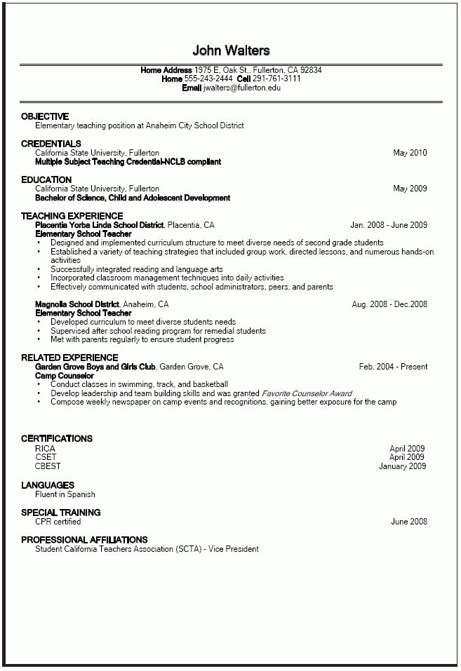 sample educator resumes