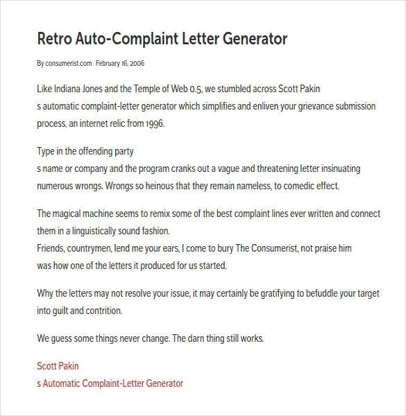 complaint letter examples