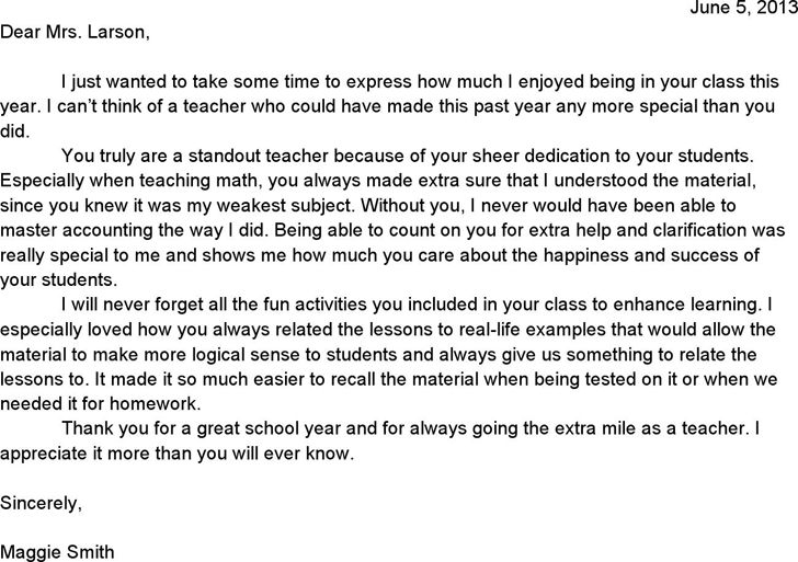 teacher appreciation letters