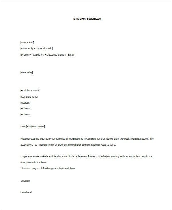 resignation letter template 8ws templates forms