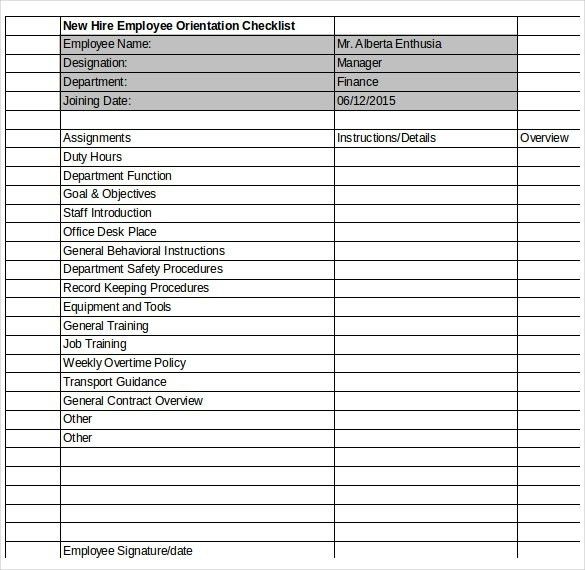 new employee orientation checklist form