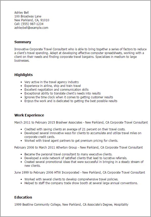 junior travel consultant resume