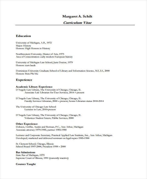 Sample academic librarian resume