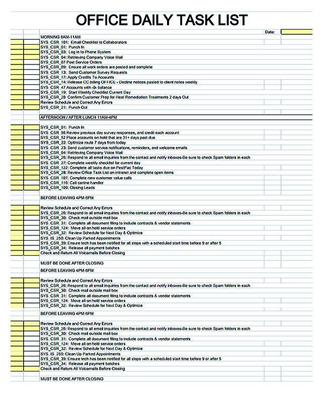daily work task template