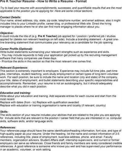 teacher resume profile