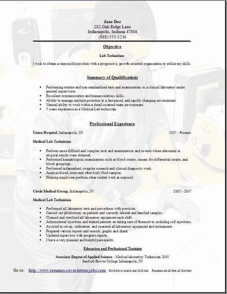 sample resume for laboratory technician