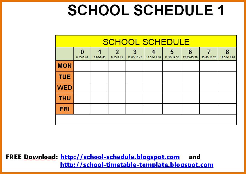 weekly school schedule template