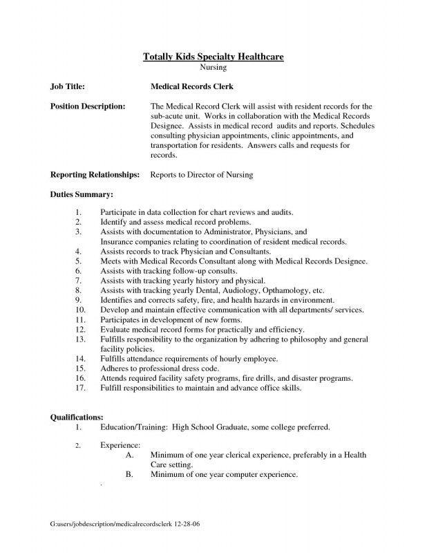 file clerk job description for resumes