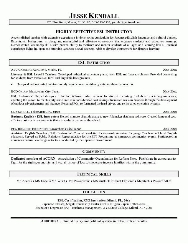 english teacher sample resumes
