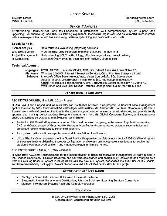 system analyst resumes