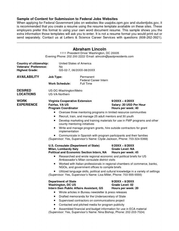 federal jobs resume sample