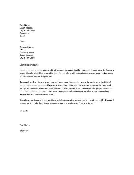 cover letter sample referral