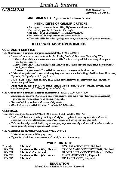 resume template customer service representative