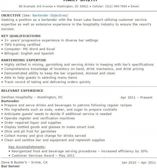 bartender resume template
