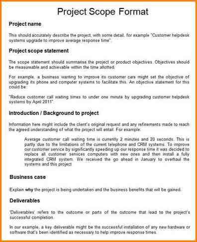 project scope example