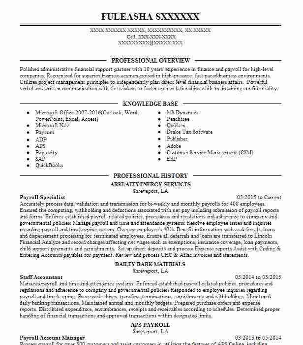 payroll specialist resumes